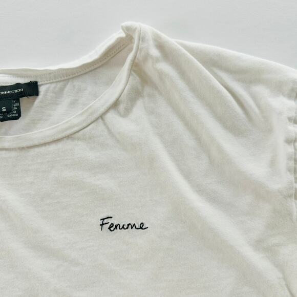 French Connection Femme Cotton Cropped T-Shirt White Size Small Crewneck Jersey - Picture 4 of 5